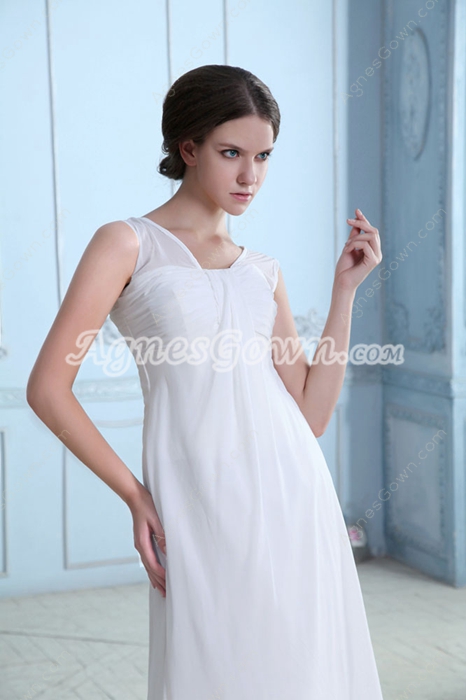 Straight Full Length White Chiffon Casual Beach Wedding Dress 