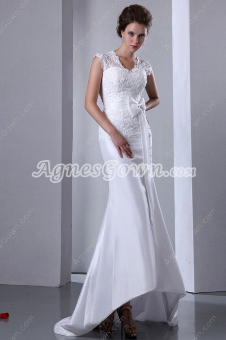 Cap Sleeves Queen Ann Neckline Beach Wedding Dress With Lace 