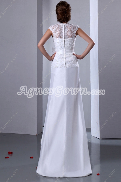 Cap Sleeves Queen Ann Neckline Beach Wedding Dress With Lace 