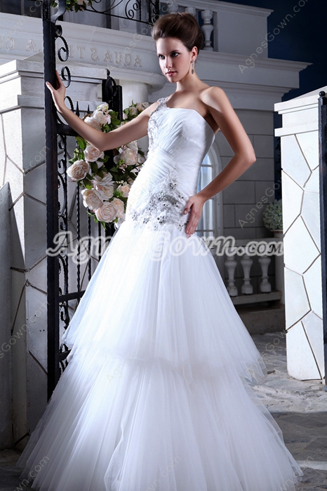 Fabulous One Shoulder Sheath Tulle Wedding Dress 