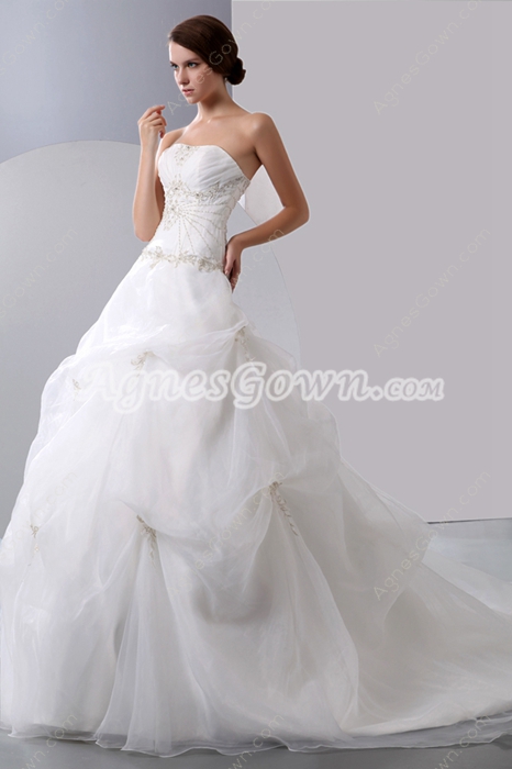 Strapless Ball Gown Organza Embroidery Wedding Dress