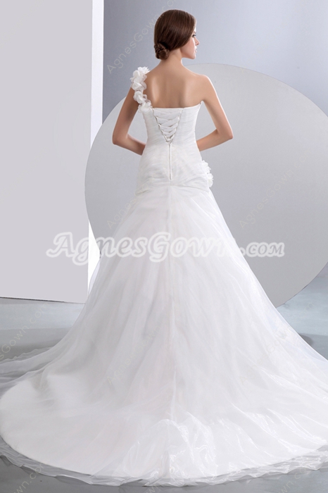 Simple One Straps A-line Organza Wedding Dress With Handmade Flowers 