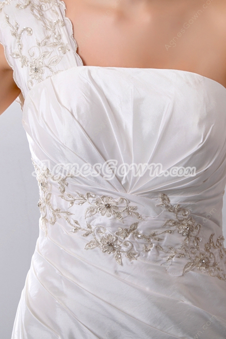 One Shoulder Simple Satin Wedding Dress With Embroidery