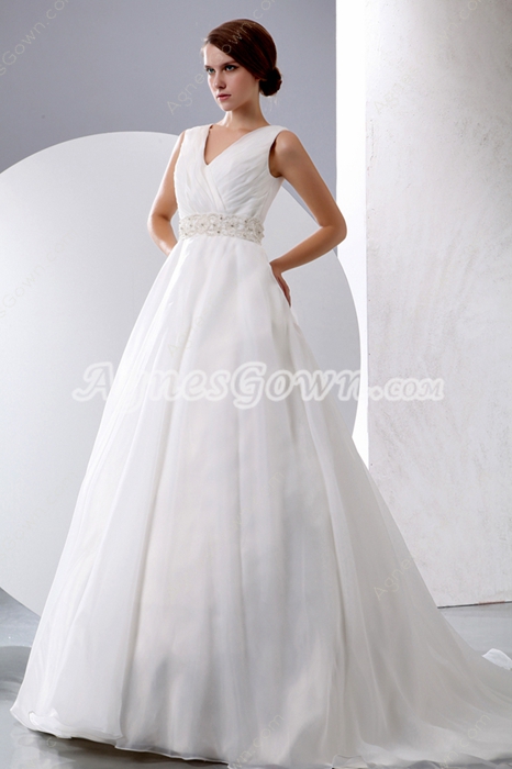 Simple Elegance Organza Wedding Dress With Buttons 