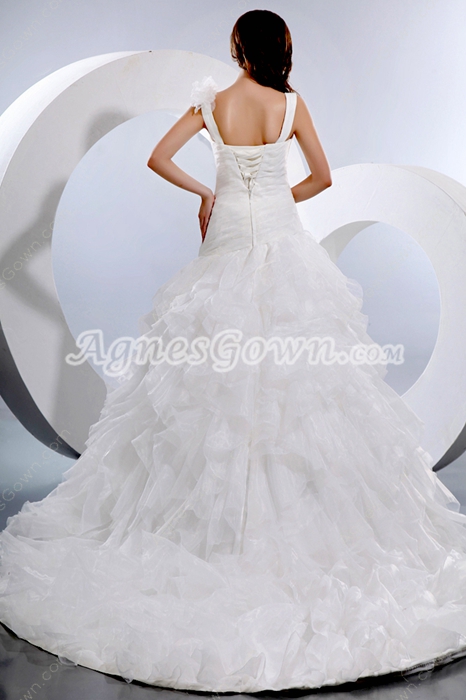 Beautiful Asymmetrical Waist Multi Layered Wedding Dress 