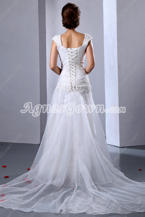Inexpensive Organza Princess Wedding Dress Dropped Waist 