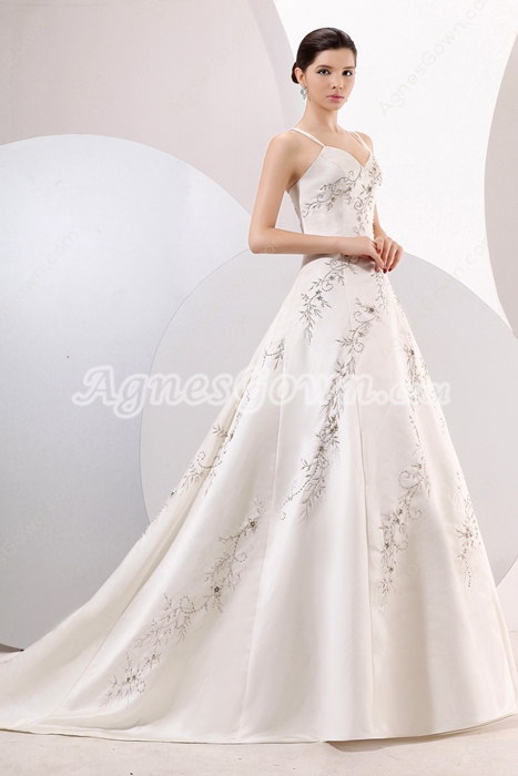 Noble Satin Wedding Dress With Silver Embroidery