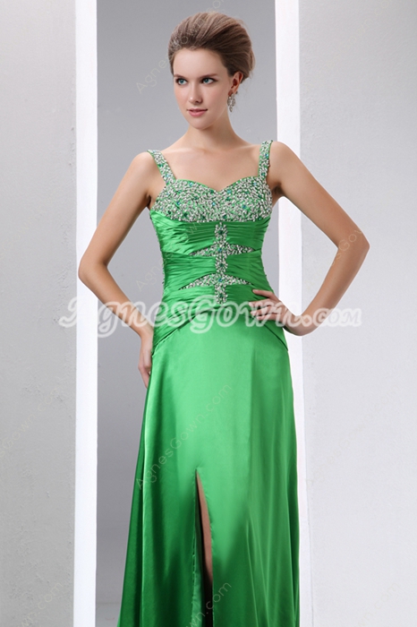Dazzling Hunter Green Prom Party Dress With Silver Beads 