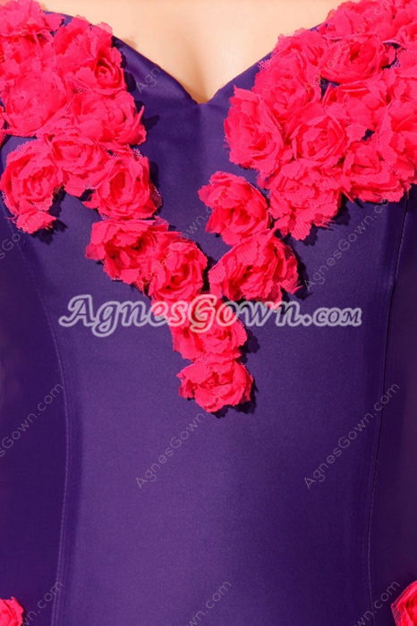 Attractive Sheath Purple Evening Dress With Hot Pink Flowers 