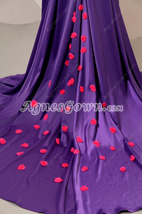 Attractive Sheath Purple Evening Dress With Hot Pink Flowers 