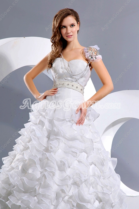 Complicated White Organza Multi-Tiered Wedding Dress 2016