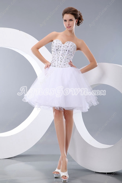 Tutu Mini Length White Sweet 16 Dress With Rhinestones 