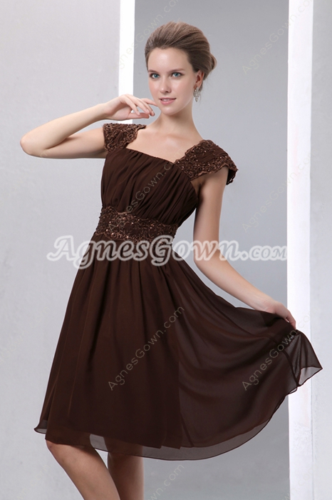 Knee Length Chocolate Chiffon Wedding Party Dress 