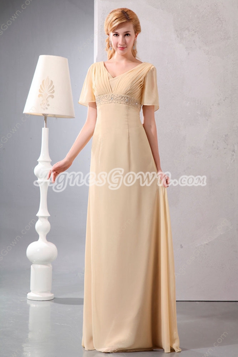 Short Sleeves Champagne Chiffon Mother Of The Bride Dress 