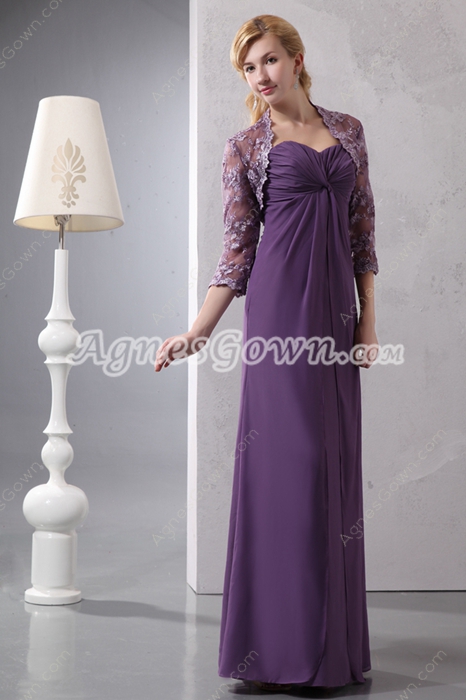 Beautiful Eggplant Mother Of The Bride Dress With Lace Jacket 