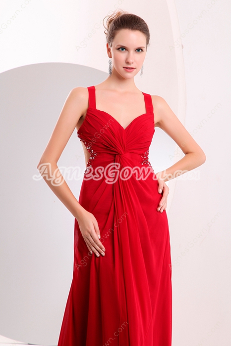 Grecian Crossed Straps Back A-line Red Chiffon Formal Evening Dress 