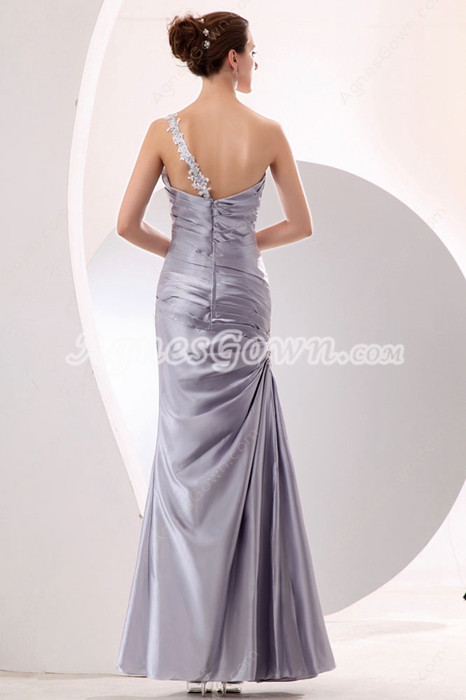 Charming One Shoulder Sheath Ankle Length Silver Evening Dress 