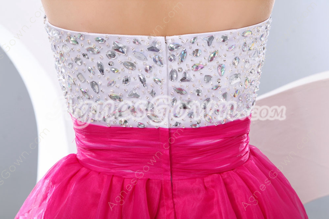 Colorful White & Fuchsia Short Quince Dress For Damas 