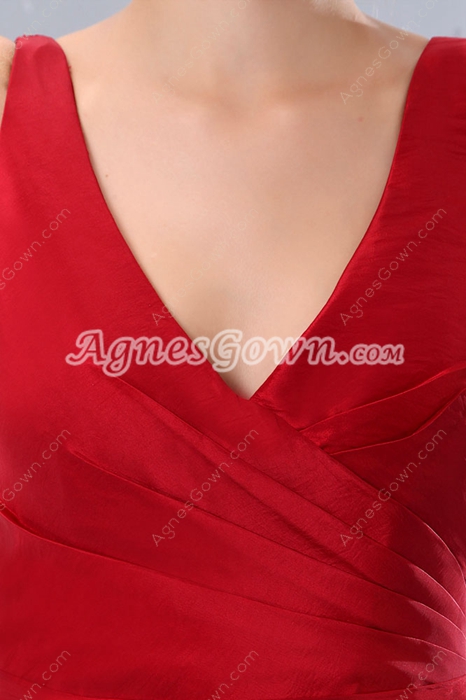 V-Neckline A-line Red Formal Evening Gown 