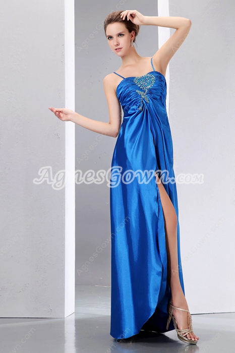 Casual Turquoise High Slit Cocktail Party Dress 