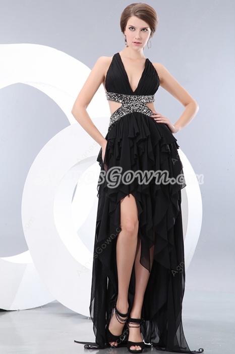 Sexy High Low Black Prom Dress 