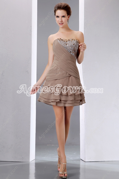 Mini Length Brown Homecoming Dress With Sequins 