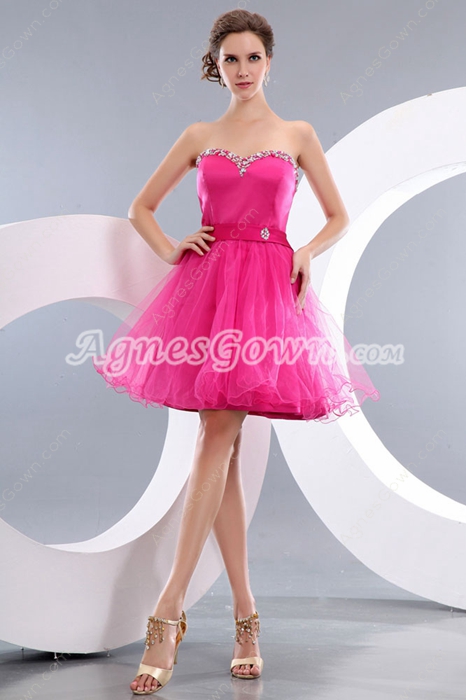 Lovely Sweetheart Puffy Mini Length Fuchsia Sweet Sixteen Dress 