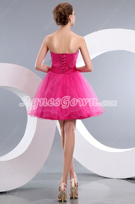 Lovely Sweetheart Puffy Mini Length Fuchsia Sweet Sixteen Dress 