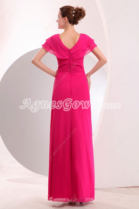 Cap Sleeves Ankle Length Fuchsia Chiffon Prom Dress 