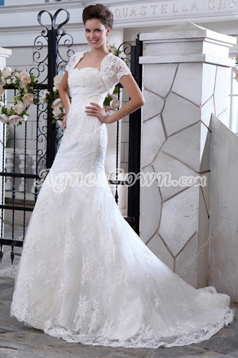 Brilliant Sheath Lace Wedding Dress With Bolero 