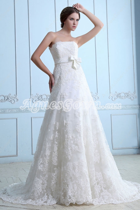 Vintage And Retro A-line Lace Wedding Dress With Satin Sash 