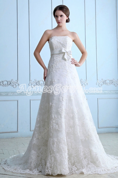 Vintage And Retro A-line Lace Wedding Dress With Satin Sash 