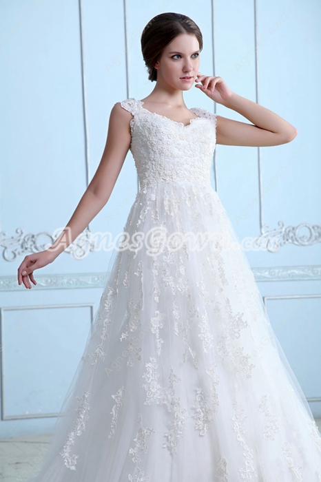 Fantastic Straps Princess Lace Wedding Gown 