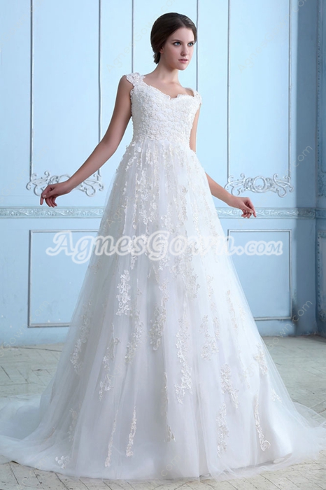 Fantastic Straps Princess Lace Wedding Gown 