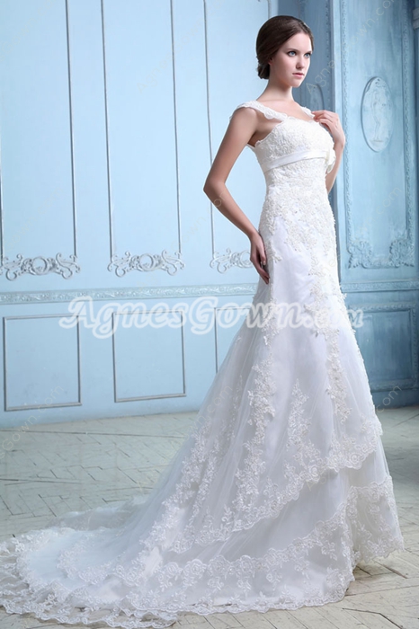 Brilliant Double Straps Lace Bridal Gown 