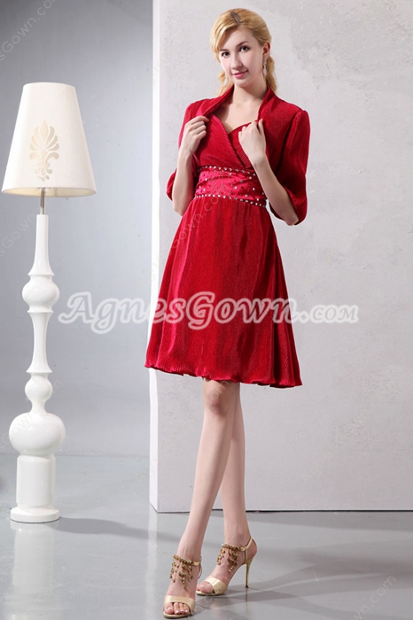 Attractive Short Length Red Wedding Party Dress With Bolero 
