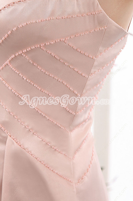 A-line Mini Length Pink Wedding Party Dress With Bolero 