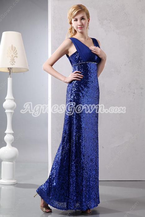 Straight Full Length Royal Blue Sparkled Mother Of The Bride Dress 