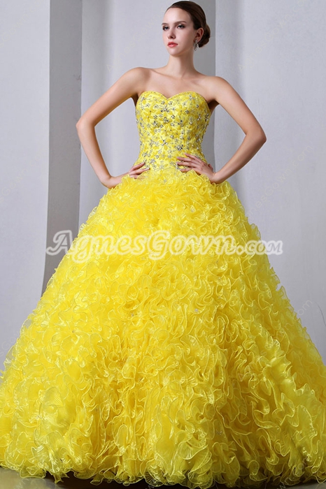 2016 Pretty Daffodil Yellow Ball Gown Quince Dress 