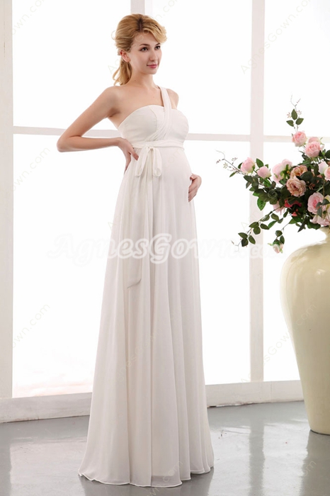 Noble One Shoulder Empire Chiffon Maternity Wedding Dress 