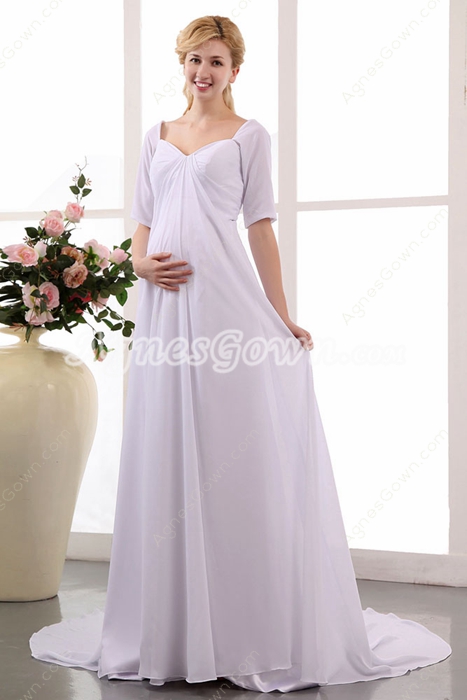 Modest Half Sleeves Chiffon Wedding Dress For Pregnancy Women 