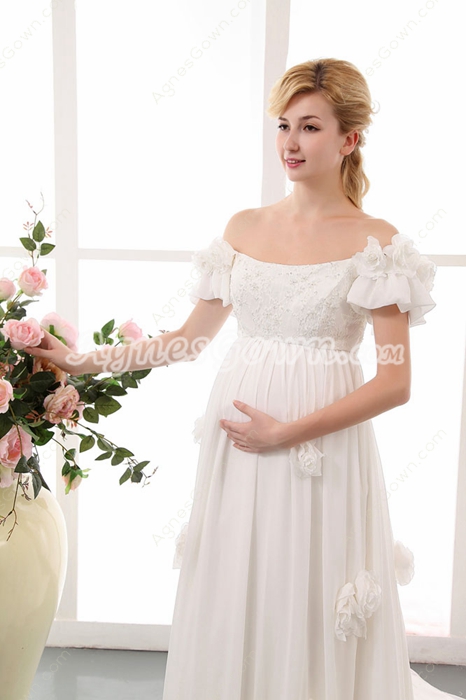 Off The Shoulder Short Sleeves Maternity Bridal Dress 