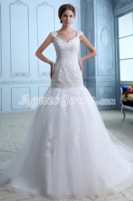 Beautiful Straps Sheath Full Length Lace Wedding Dress 