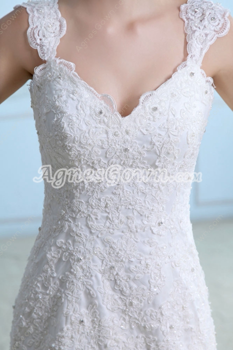 Beautiful Straps Sheath Full Length Lace Wedding Dress 