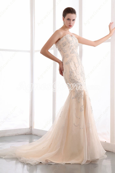 Fashionable Beaded Champagne Wedding Dress 