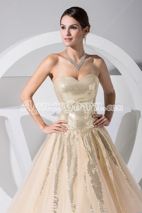 Perfect Champagne Sequined Princess Sweet 16 Dress 