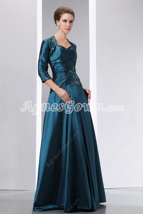 Glamour 3/4 Sleeves Teal Colored Mother Of The Bride Gown 