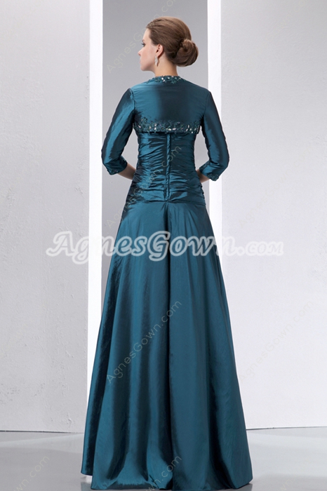Glamour 3/4 Sleeves Teal Colored Mother Of The Bride Gown 