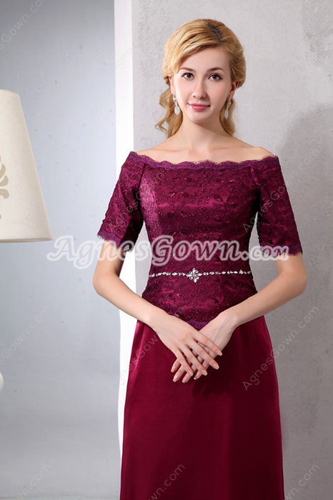 Off The Shoulder Ankle Length Maroon Mother Of The Groom Dress 