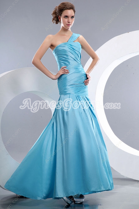 Modest One Straps Sheath Full Length Blue Prom Dress 